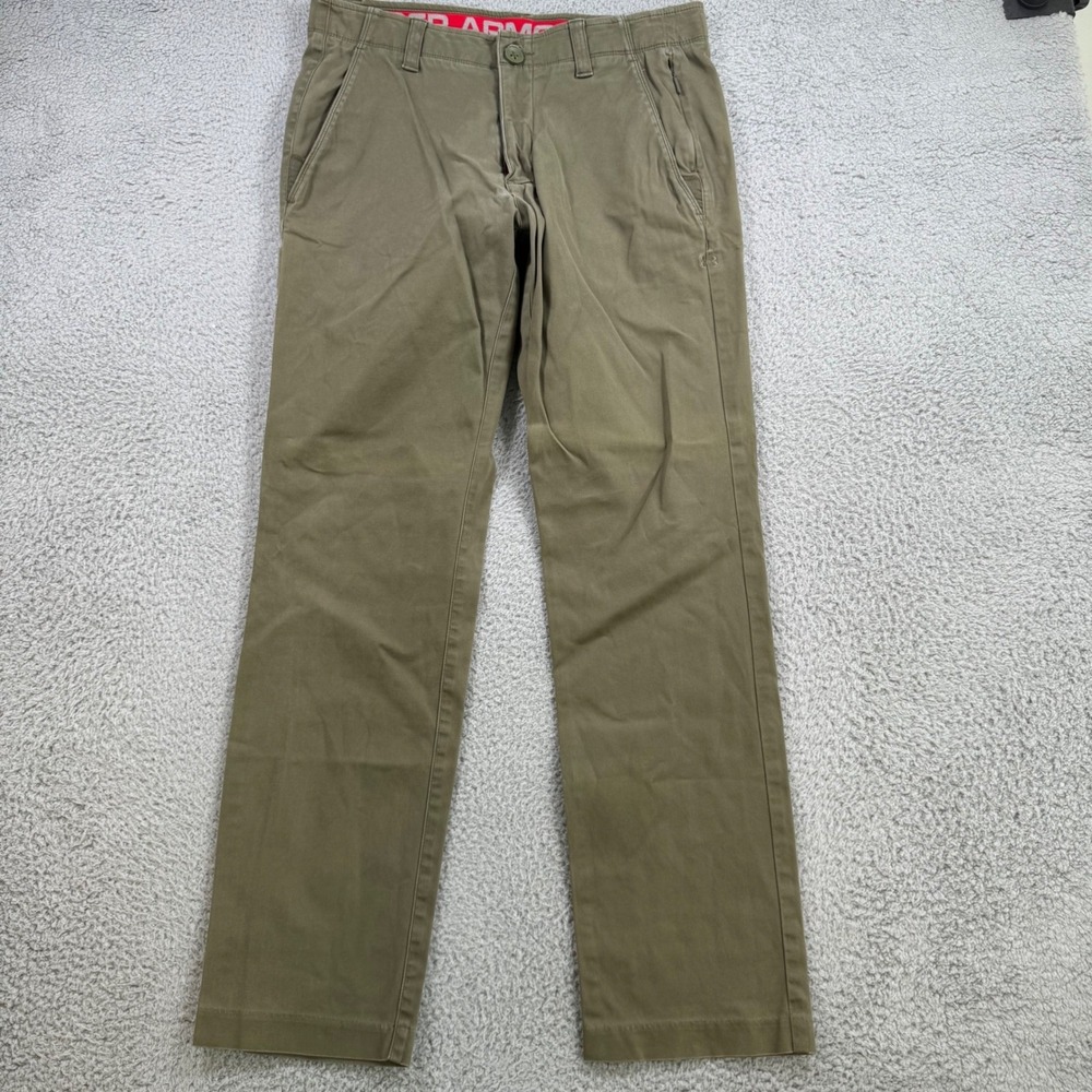 Under Armour Mens Chino Pants Olive Green Straight Leg Cotton Stretch 34x30